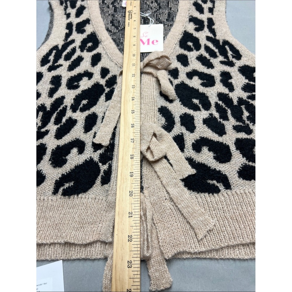 So Me Beige and Black Leopard Knit Tie-Front Vest 862-a1 - Picture 3 of 4